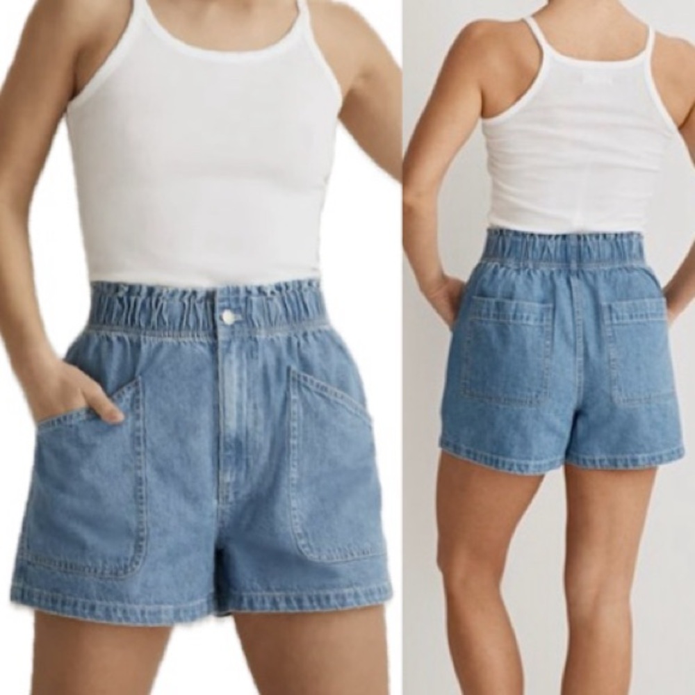 Madewell Light Blue High-Rise Paperbag Denim Shorts